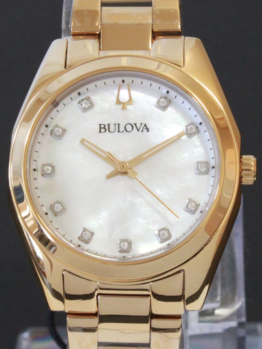 Bulova Ladies Surveyor Quartz Watch Diamond Indices MOP Dial Gold Tone 31mm - Picture 9 of 12